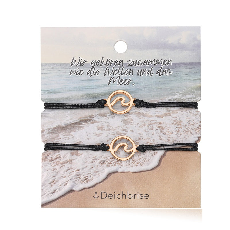 Freundschaftsarmbänder Welle (2 Stück) aus Wachs-Seil & Edelstahl