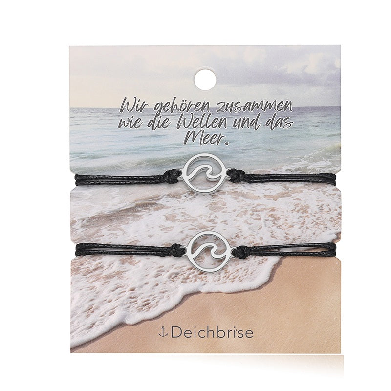 Freundschaftsarmbänder Welle (2 Stück) aus Wachs-Seil & Edelstahl