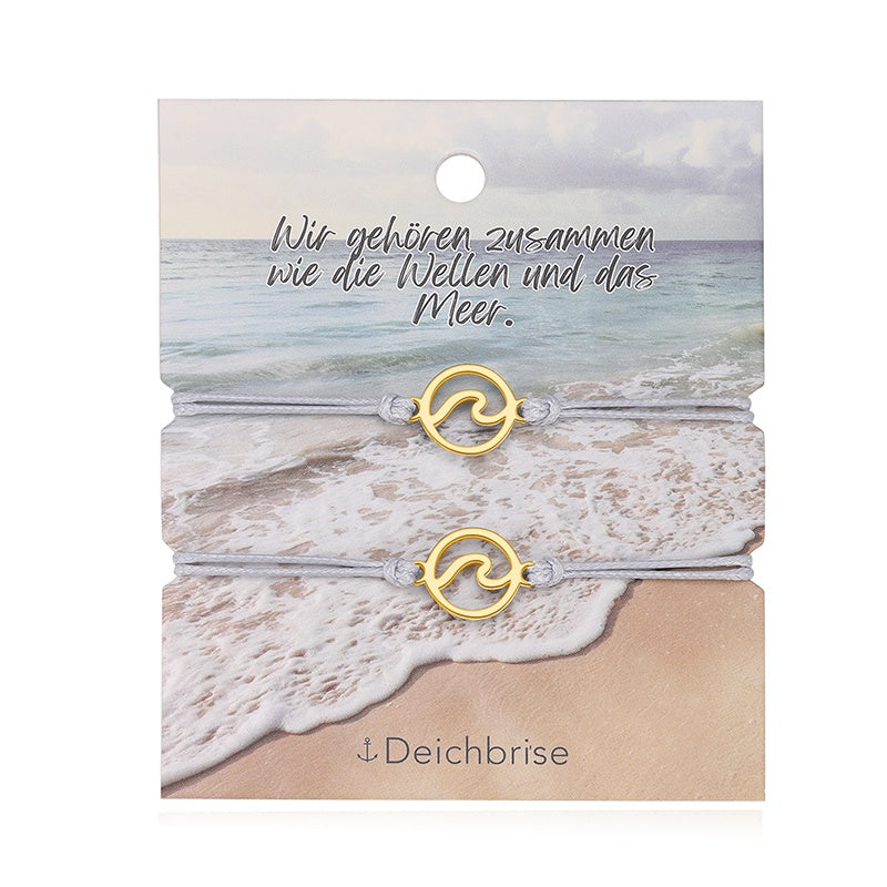 Freundschaftsarmbänder Welle (2 Stück) aus Wachs-Seil & Edelstahl