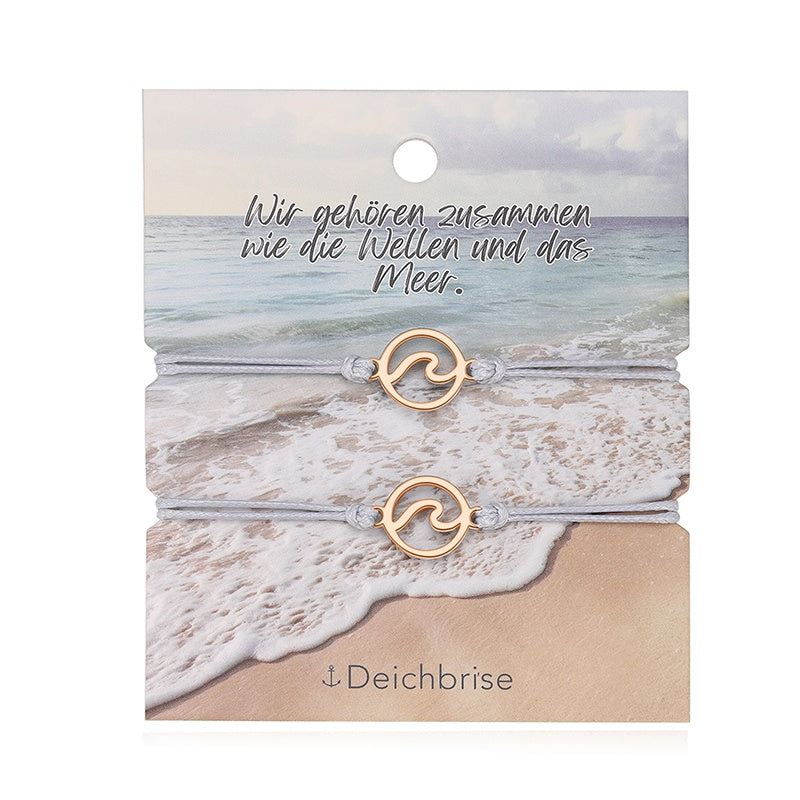 Freundschaftsarmbänder Welle (2 Stück) aus Wachs-Seil & Edelstahl