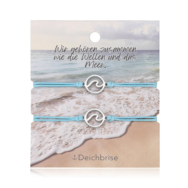 Freundschaftsarmbänder Welle (2 Stück) aus Wachs-Seil & Edelstahl