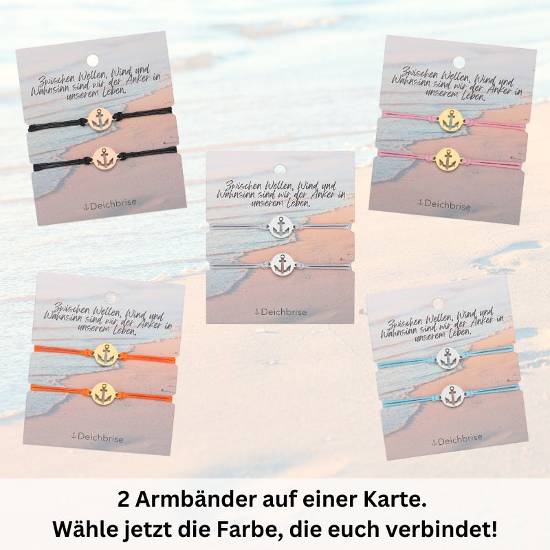 Freundschaftsarmbänder Anker (2 Stück) aus Wachs-Seil & Edelstahl