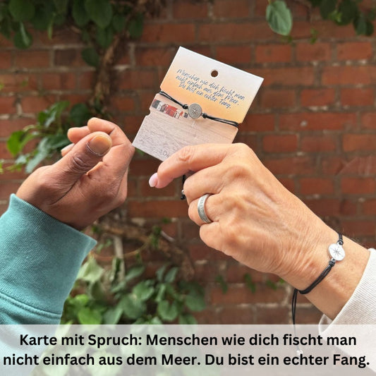 Freundschaftsarmbänder Kompass (2 Stück) aus Wachs-Seil & Edelstahl