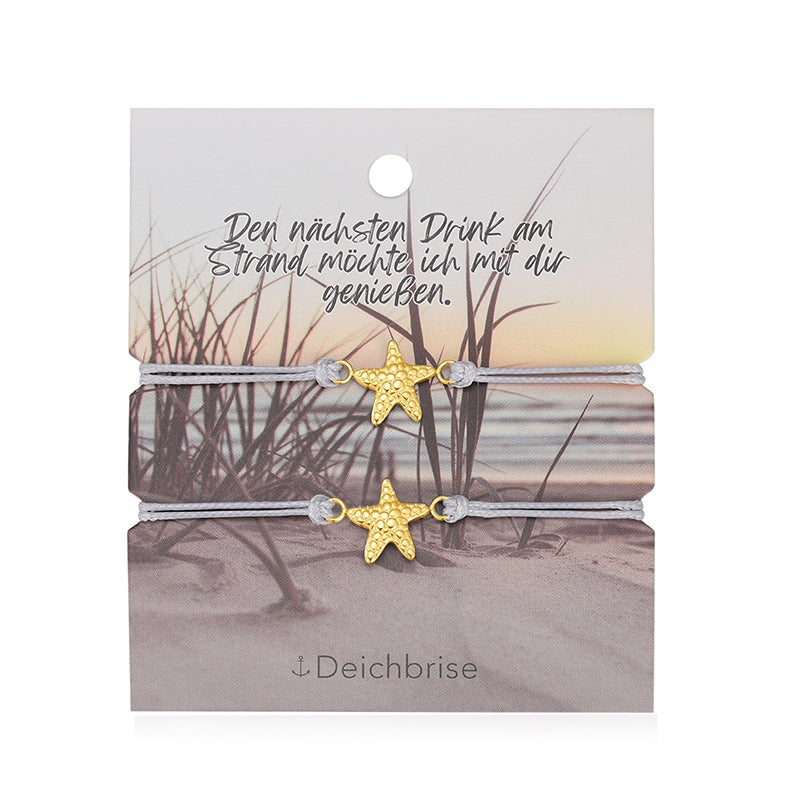 Freundschaftsarmbänder Seestern (2 Stück) aus Wachs-Seil & Edelstahl