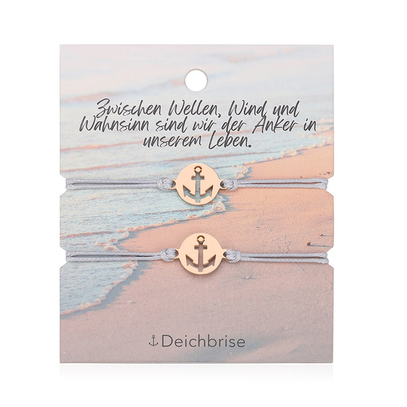 Freundschaftsarmbänder Anker (2 Stück) aus Wachs-Seil & Edelstahl