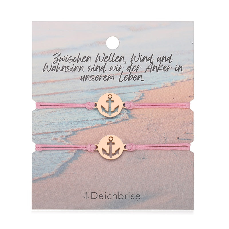 Freundschaftsarmbänder Anker (2 Stück) aus Wachs-Seil & Edelstahl
