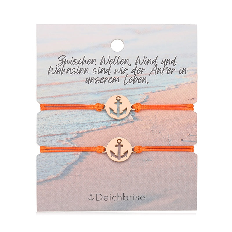 Freundschaftsarmbänder Anker (2 Stück) aus Wachs-Seil & Edelstahl