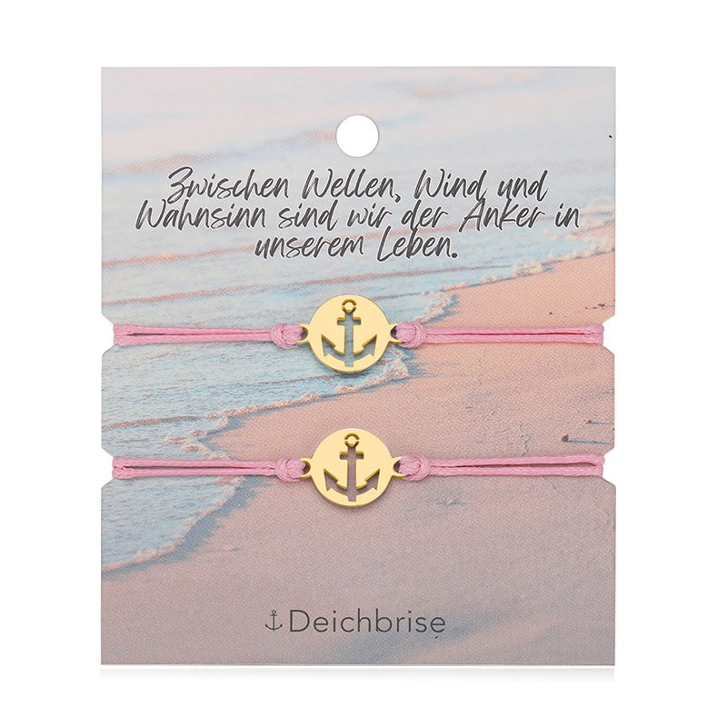 Freundschaftsarmbänder Anker (2 Stück) aus Wachs-Seil & Edelstahl