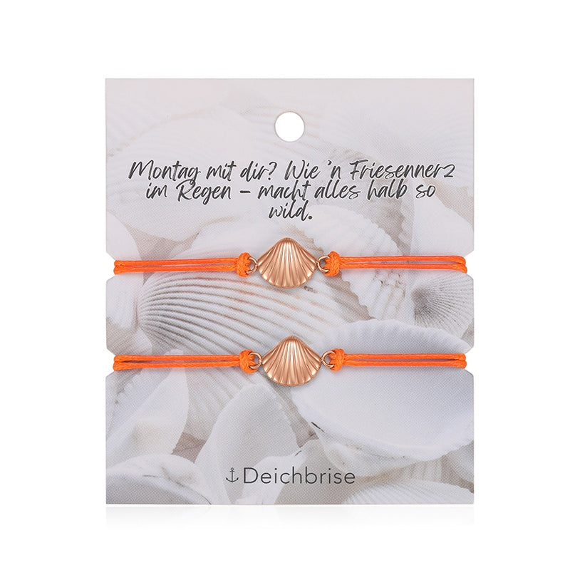 Freundschaftsarmbänder Muschel (2 Stück) aus Wachs-Seil & Edelstahl