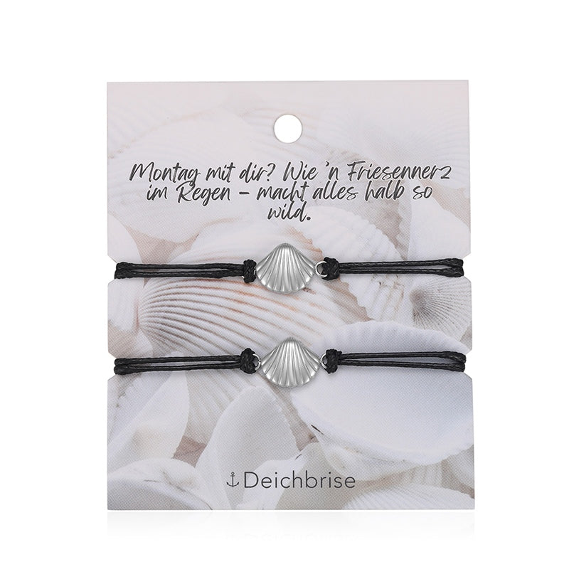 Freundschaftsarmbänder Muschel (2 Stück) aus Wachs-Seil & Edelstahl