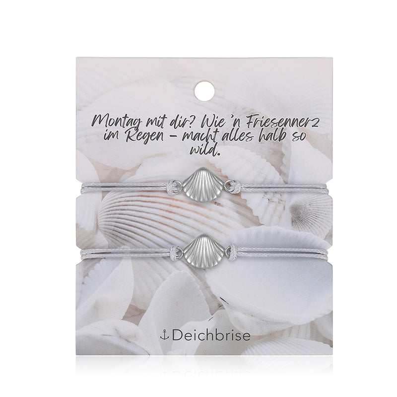 Freundschaftsarmbänder Muschel (2 Stück) aus Wachs-Seil & Edelstahl