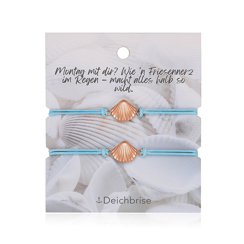 Freundschaftsarmbänder Muschel (2 Stück) aus Wachs-Seil & Edelstahl