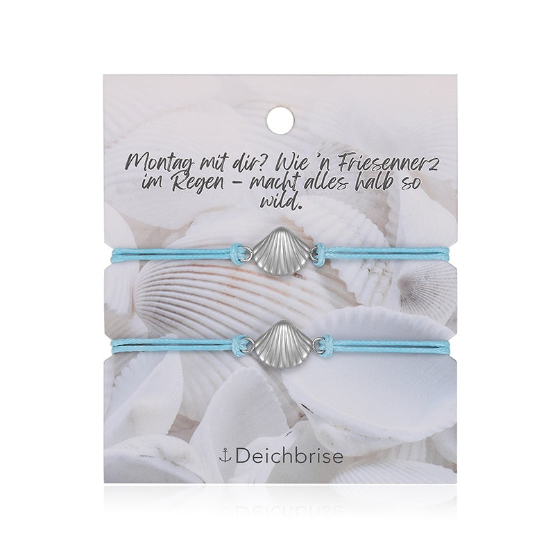 Freundschaftsarmbänder Muschel (2 Stück) aus Wachs-Seil & Edelstahl