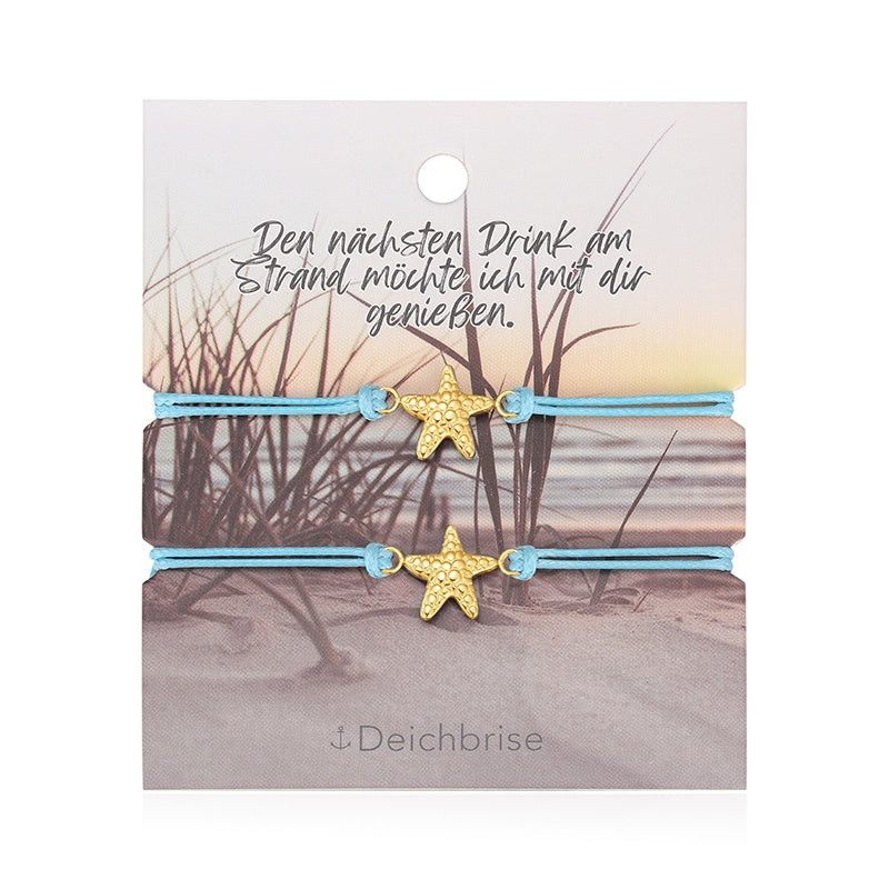 Freundschaftsarmbänder Seestern (2 Stück) aus Wachs-Seil & Edelstahl