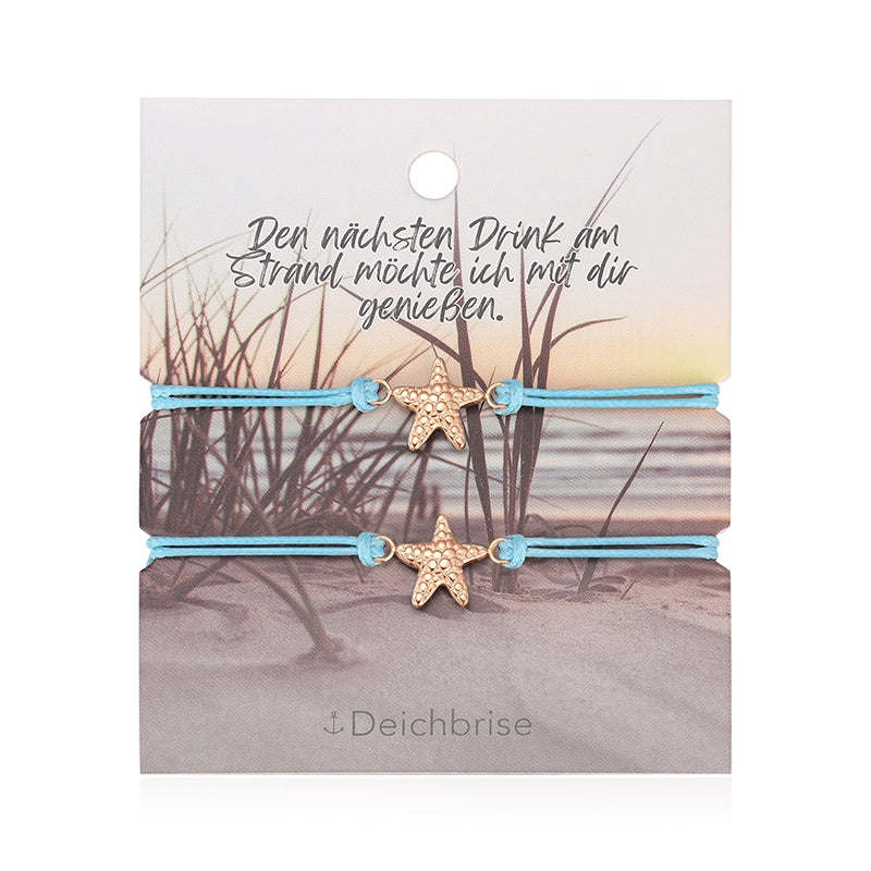 Freundschaftsarmbänder Seestern (2 Stück) aus Wachs-Seil & Edelstahl