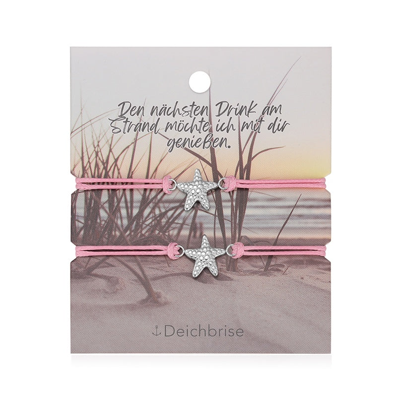 Freundschaftsarmbänder Seestern (2 Stück) aus Wachs-Seil & Edelstahl