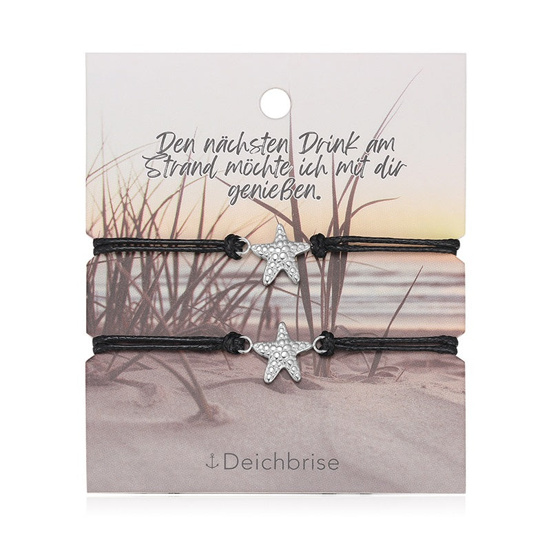 Freundschaftsarmbänder Seestern (2 Stück) aus Wachs-Seil & Edelstahl