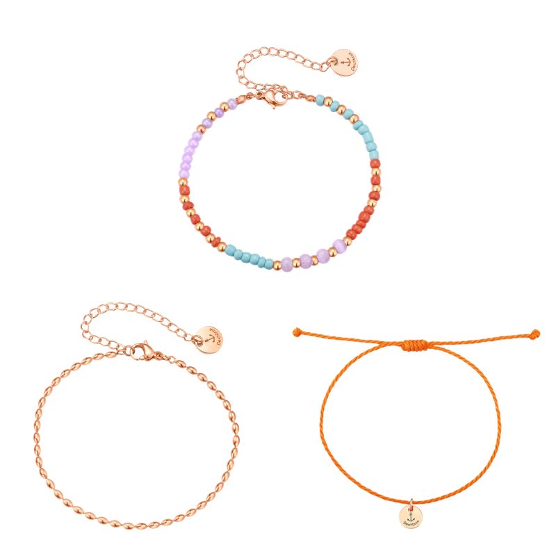 Armband-Set BeachMix Koralle in Roségold mit Perlen in Koralle und Flieder
