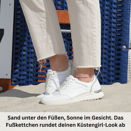 Fußkettchen Strandtraum aus Nylon mit Edelstahl & Glasperlen