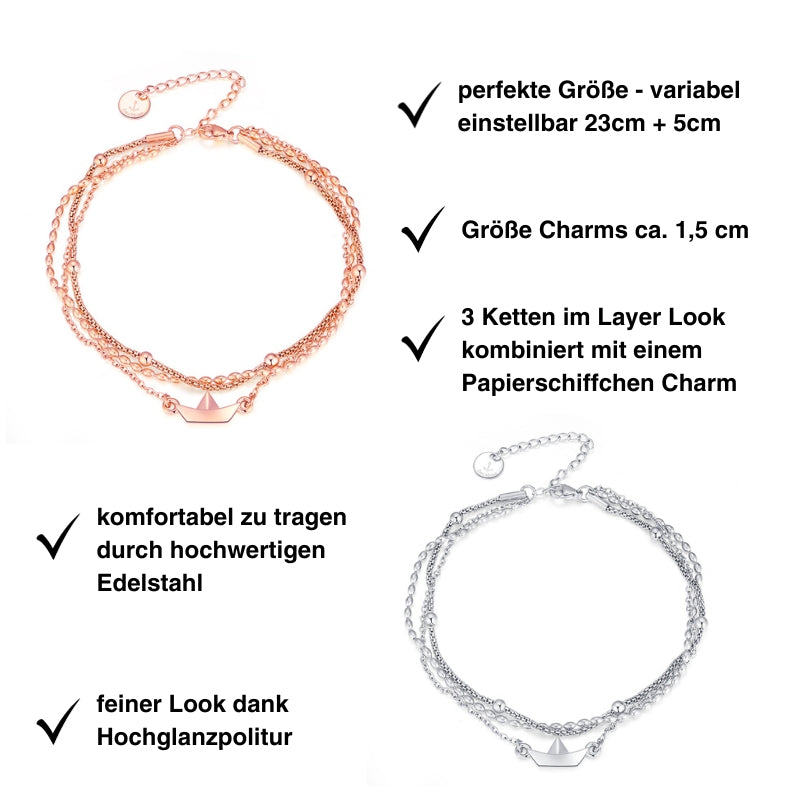 Fußkettchen aus Edelstahl Papierschiffchen