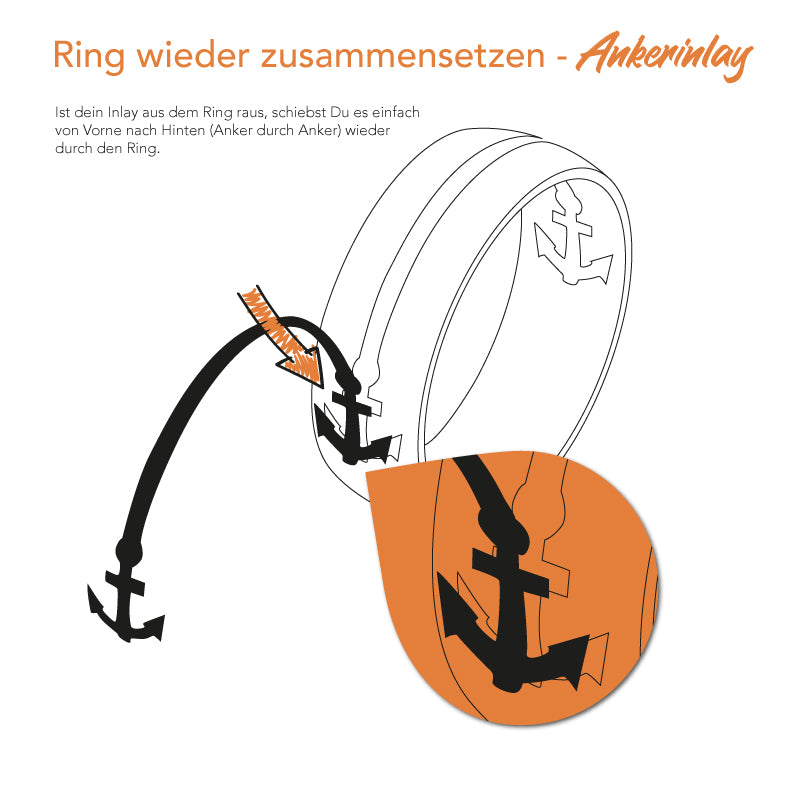 Damen-Ring aus Edelstahl mit Anker-Inlay und Stein