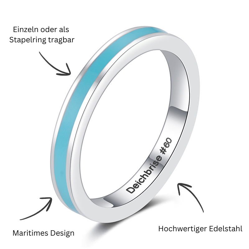 Türkisblauer Enamel-Ring aus Edelstahl (Stapelring)