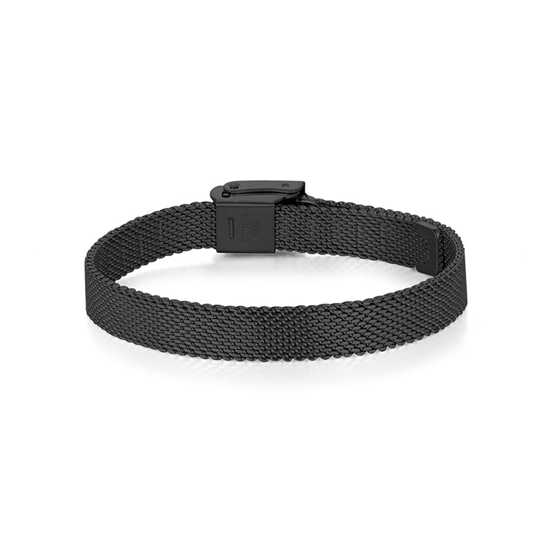 Schmales Mesh-Armband in Schwarz mit flacher Schließe