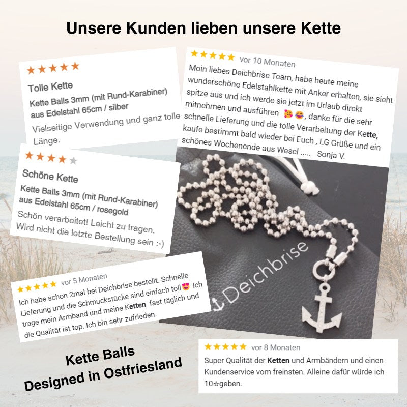 Kette Balls 3mm (mit Rund-Karabiner) aus Edelstahl