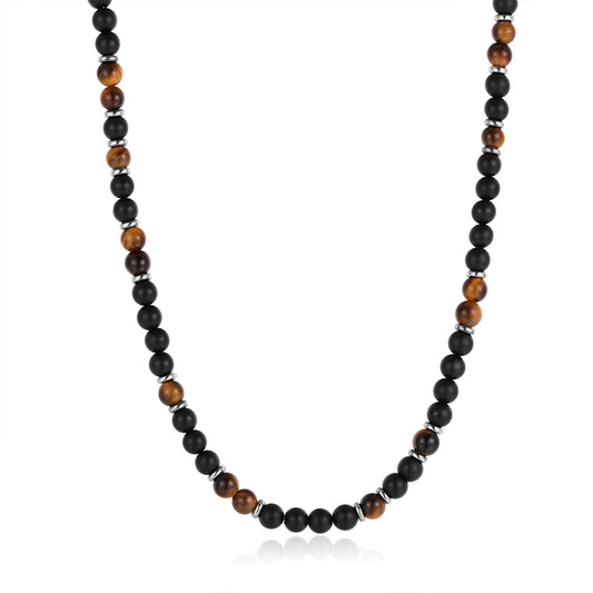 Kette Black Beach (4mm) aus Onyx, Tiger-Eye & Edelstahl