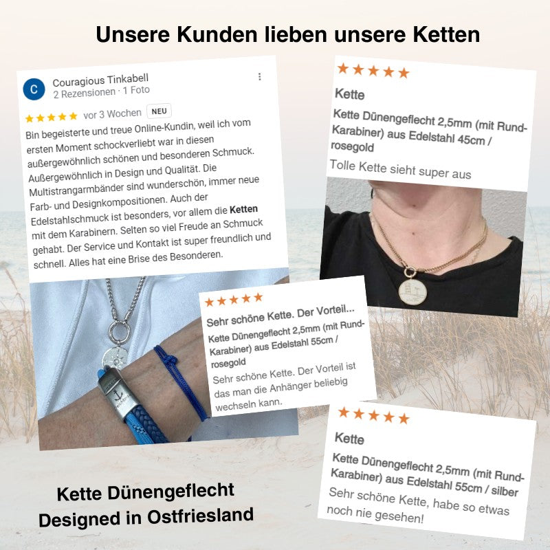 Kette Dünengeflecht 2,5mm (mit Rund-Karabiner) aus Edelstahl