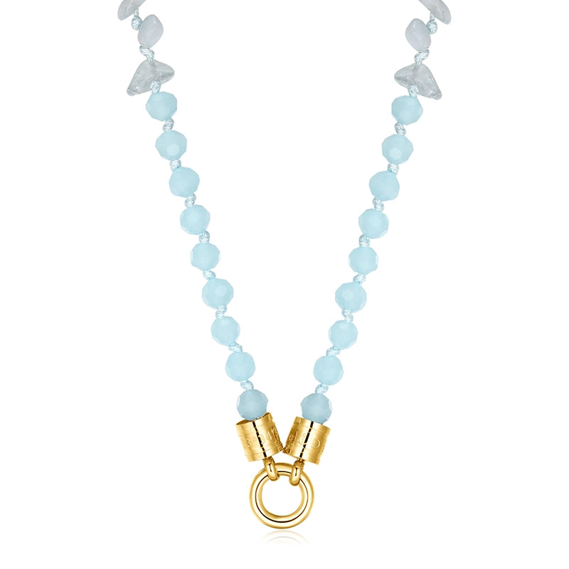 Kette Glasperlenblau 6mm (mit Rund-Karabiner) aus Edelstahl & Glasperlen