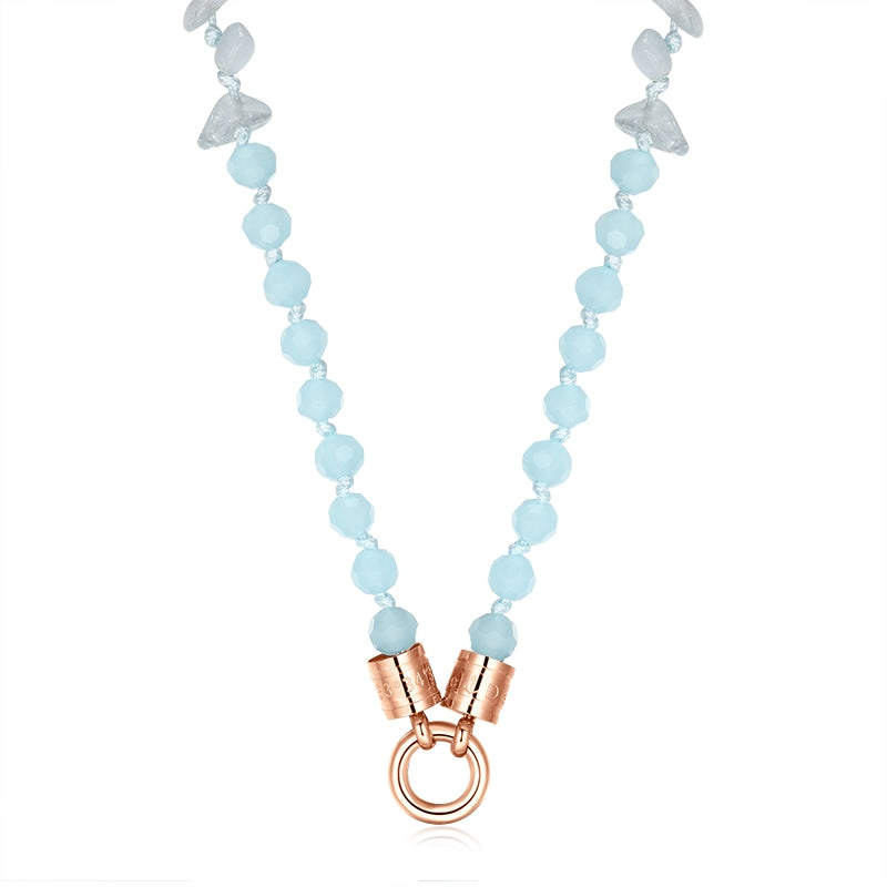 Kette Glasperlenblau 6mm (mit Rund-Karabiner) aus Edelstahl & Glasperlen