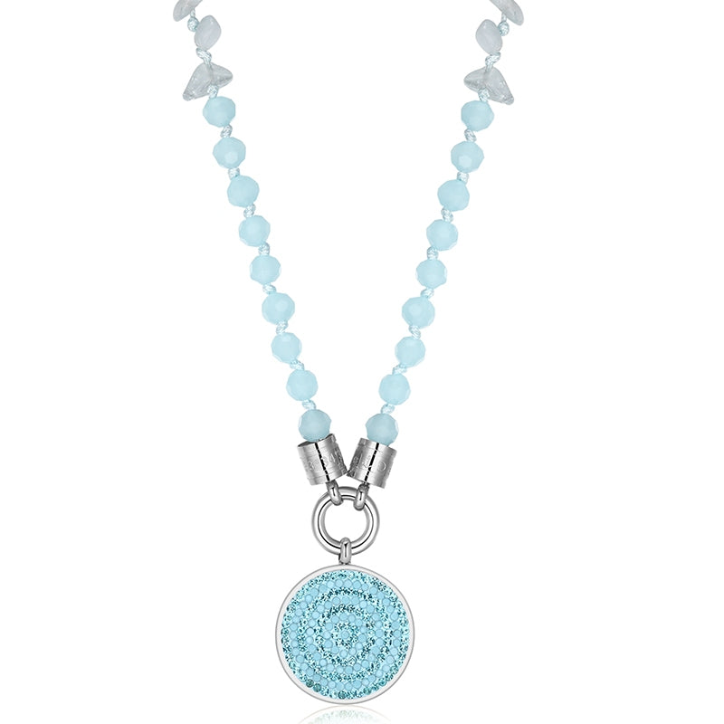 Kette Glasperlenblau 6mm (mit Rund-Karabiner) aus Edelstahl & Glasperlen