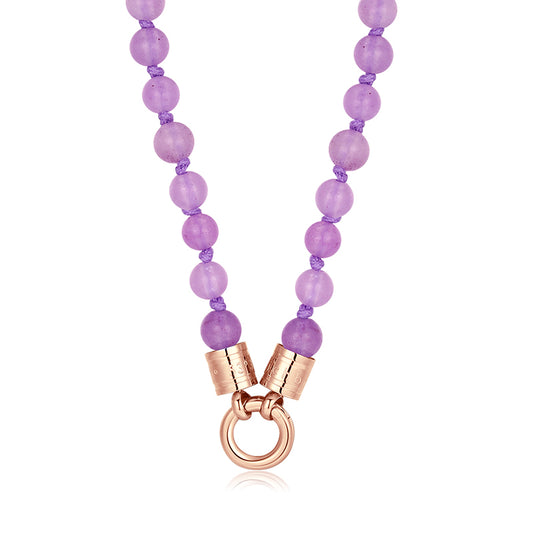 Kette Lila Jade 6mm (mit Rund-Karabiner) aus Edelstahl & Lila-Jade-Beads