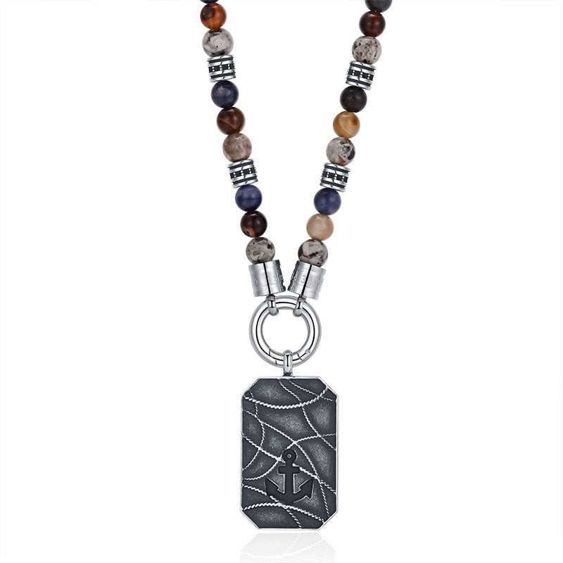 Kette Meereswellen (6mm) Achat, Feuerstein, Sodalith & Edelstahl-Beads (mit Rund-Karabiner)