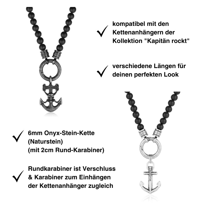 Kette Onyx 6mm (mit Rund-Karabiner) aus Edelstahl & Onyx-Beads