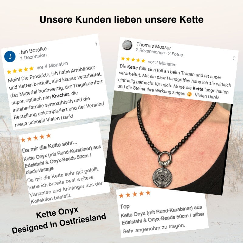 Kette Onyx 6mm (mit Rund-Karabiner) aus Edelstahl & Onyx-Beads