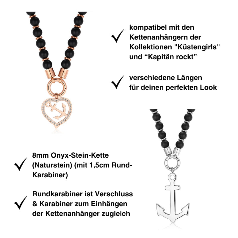 Kette Onyx mit Edelstahl (mit Rund-Karabiner)