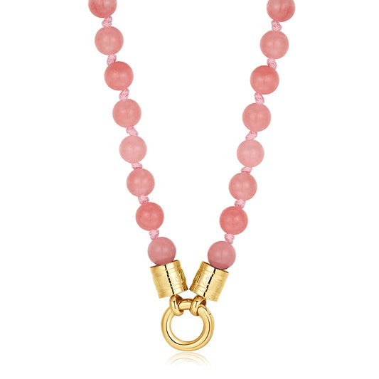 Kette Pink Jade 6mm (mit Rund-Karabiner) aus Edelstahl & Pink-Jade-Beads