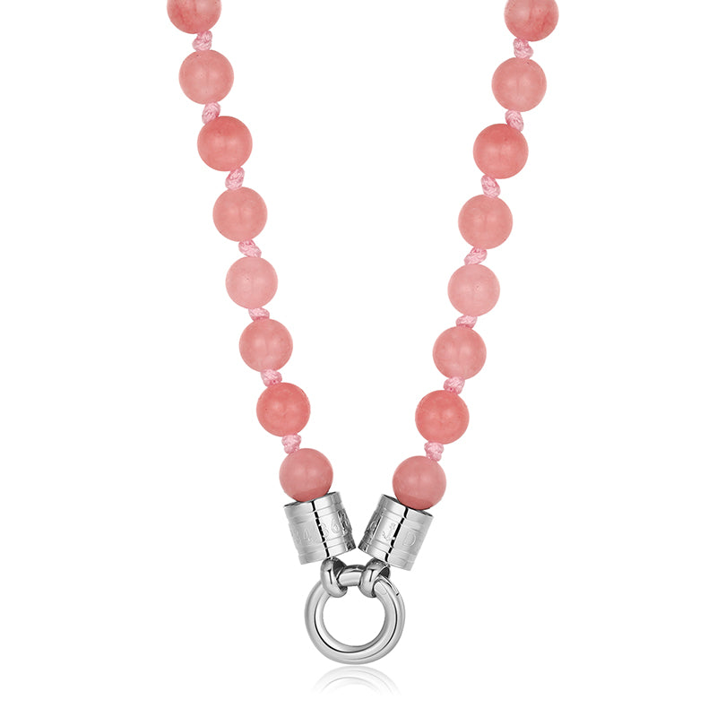 Kette Pink Jade 6mm (mit Rund-Karabiner) aus Edelstahl & Pink-Jade-Beads