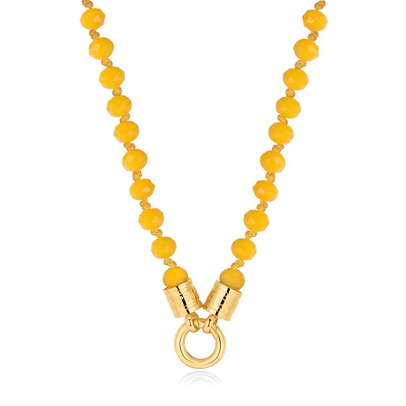 Kette Sommergelb 6mm (mit Rund-Karabiner) aus Edelstahl & Glasperlen