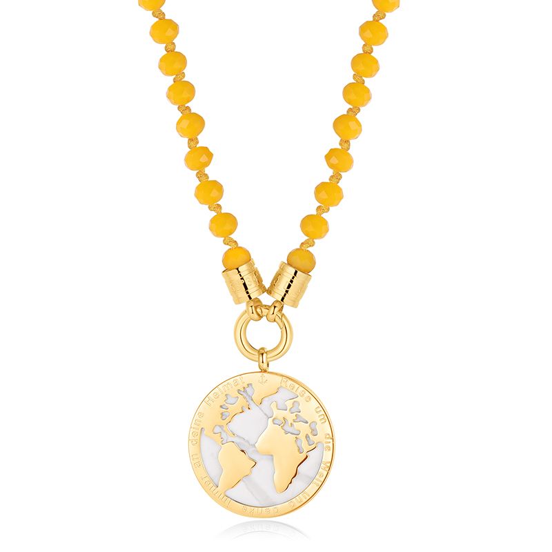 Kette Sommergelb 6mm (mit Rund-Karabiner) aus Edelstahl & Glasperlen