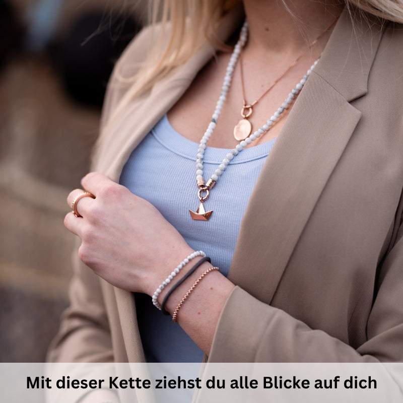 Kette Weisse Düne 6mm White-Turquoise (mit Rund-Karabiner) aus Edelstahl