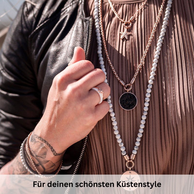Kette Weisse Düne 6mm White-Turquoise (mit Rund-Karabiner) aus Edelstahl