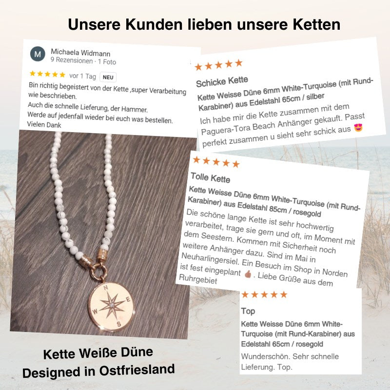 Kette Weisse Düne 6mm White-Turquoise (mit Rund-Karabiner) aus Edelstahl