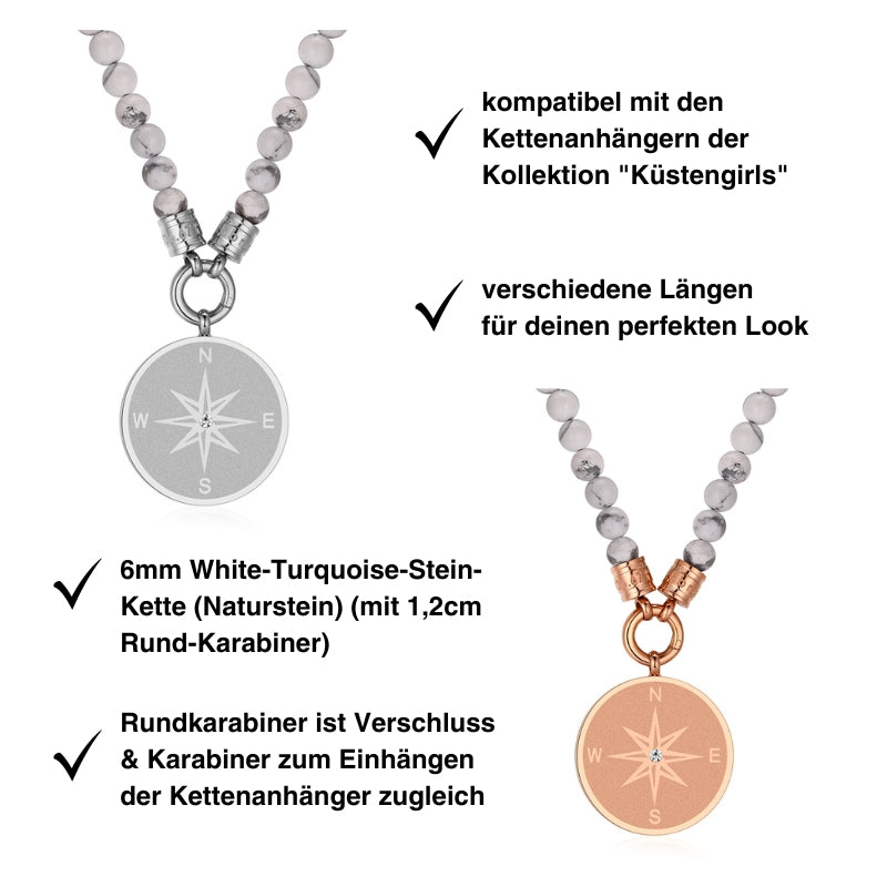 Kette Weisse Düne 6mm White-Turquoise (mit Rund-Karabiner) aus Edelstahl