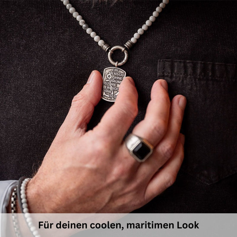 Kette Weisse Düne (mit Rund-Karabiner) aus Edelstahl & White-Turquoise-Beads