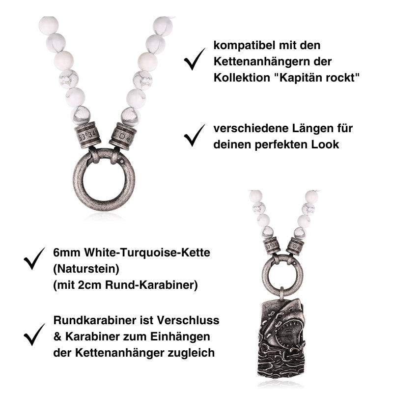 Kette Weisse Düne (mit Rund-Karabiner) aus Edelstahl & White-Turquoise-Beads