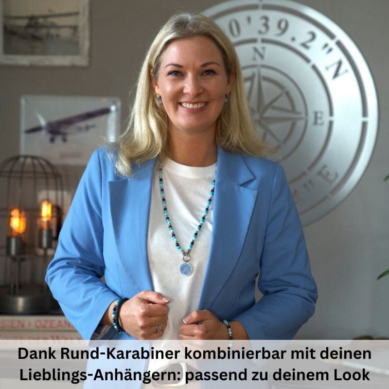 Kette Blue Playa mit Turquoise, Amazonit Jade, Lapis Lazuli und Edelstahl-Beads (mit Rund-Karabiner)