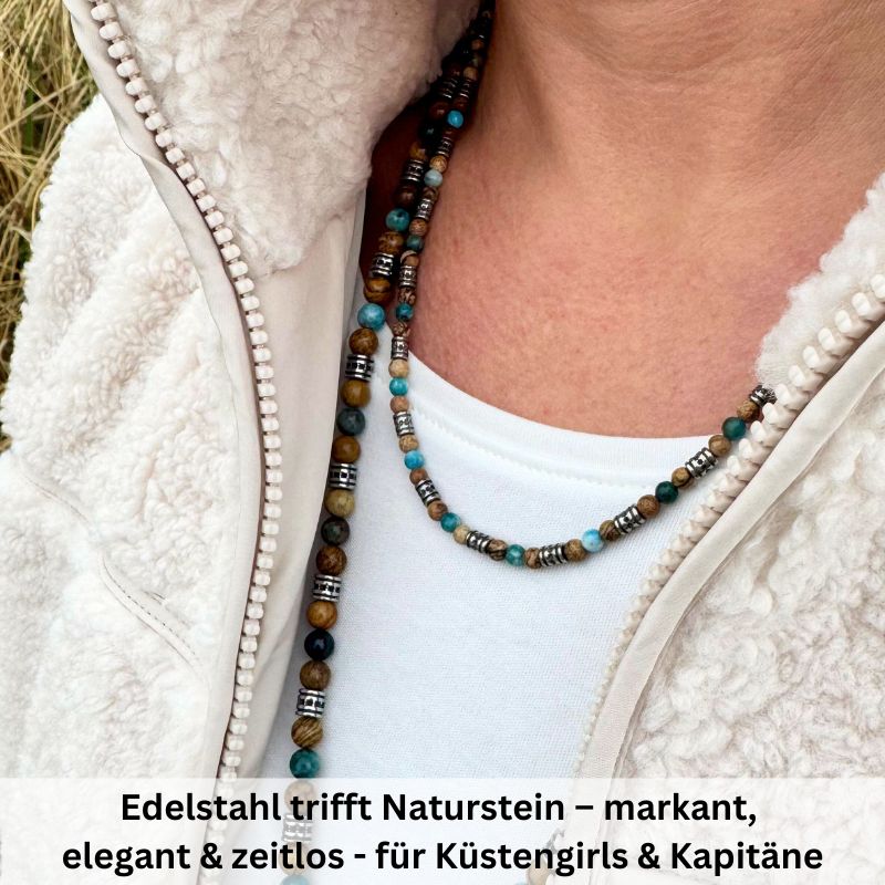 Kette Cala Mendia (4mm) aus Picture Jasper, Apatit & Edelstahl